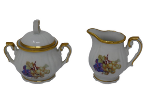 JKW West Germany Creamer & Sugar Bowl Fruit with Gold Trim Fine Porcelain