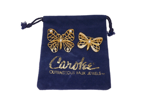 Carolee Gold Tone Faux Pearl & Rhinestone Butterfly Brooch Pins