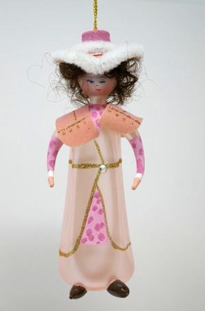 De Carlini? Italian Glass Lady in Pink Christmas Art Glass Ornament