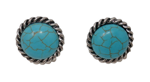 Southwestern Style Round Faux Turquoise Clip On Earrings