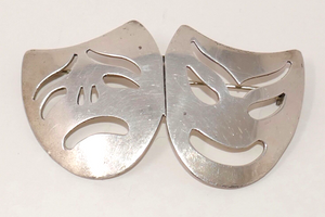 Mexico 925 Sterling Silver Pin Happy Sad Face Theatre Masks Brooch Pin
