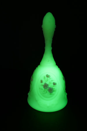 Fenton Satin Custard Art Glass Hand Painted Floral Flowers Design Bell