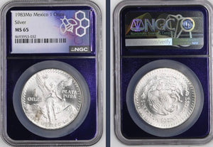 Mexico 1983 Mo Libertad 1 Onza Ounce Silver Coin NGC MS 65 TraderBea Purple Core