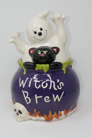 David's Cookie Ceramic Witch’s Brew Cookie Jar Ghost Halloween Seasonal