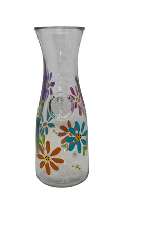 Hand Painted Daisy Floral Design Half Litre Anchor Hocking Glass Carafe