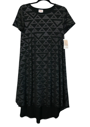 LuLaRoe Carly Womens Black Silver Geometric Pattern A-Line Dress Size XS NWT