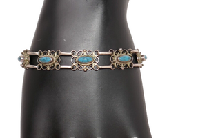 925 Sterling Silver Turquoise 6.25" Link Bracelet - Made in Mexico