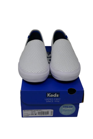 Keds Double Decker Perf White Leather Slip On Casual Flat Shoes Size 9.5M