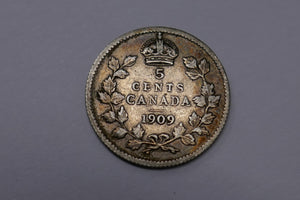Canada 1909 King Edward VII 5 Cents 5C Silver Coin