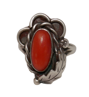 Sterling Silver Red Coral Ring Size 7.5
