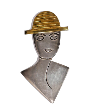 Mexican TH 58 Sterling Silver 925 & Brass Woman Face Brooch Pin