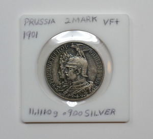 Prussia 1901 Germany 2 Marks Wilhelm II 200th Anniversary Silver Coin