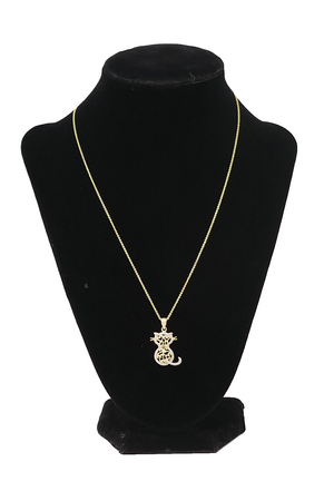 FAS 925 Sterling Silver Gold Plated Chain Necklace with Cat Charm