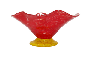 Artist Signed Wonkie Jimmie Art Glass Waffled Edge Footed Candy Compote Bowl Red