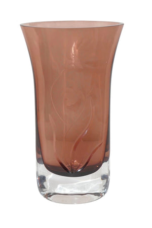 Bombay Heavy Amethyst Purple Art Glass 10" Vase with Etched Flowers