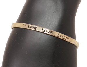 FAS 925 Sterling Silver Live Love Laugh Adjustable Cuff Bangle Bracelet