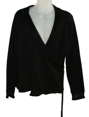 Apostrophe Black Metallic Knit Glitter Wrap Sweater Size L