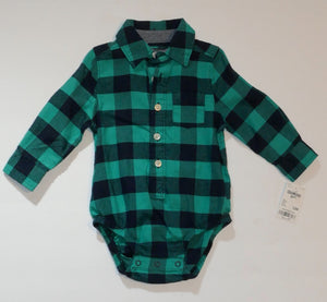 OshKosh B'gosh Black Green Plaid Collared One Piece Bodysuit Size 12M NWT
