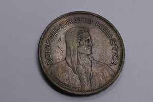 Switzerland 1932 Herdsman 5 Francs Small Type Silver Coin