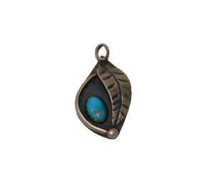 Sterling Silver Turquoise Stone Leaf Charm Pendant B