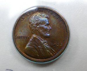 U.S Mint 1922-D Lincoln Wheat Ear Cent 1C Penny Bronze Coin RAINBOW TONING