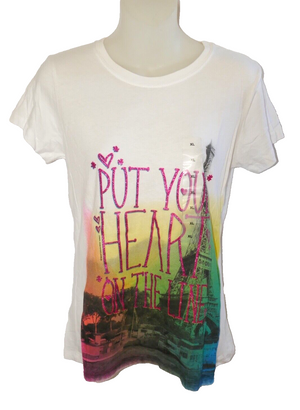 Put Your Heart on the Line Paris France Eiffel Tower Colorful Rainbow XL T-Shirt