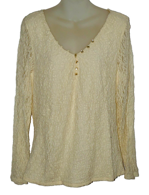 Alfani Cream Ivory Lace Buttons Long Sleeve Top Size XL