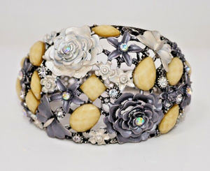 Multicolor Gemstone Rhinestone Flower & Butterfly Cuff Bracelet