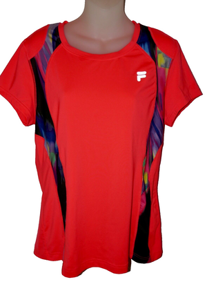 Fila Sport Performance Bright Pink Abstract Print Short Sleeve L Athletic Top