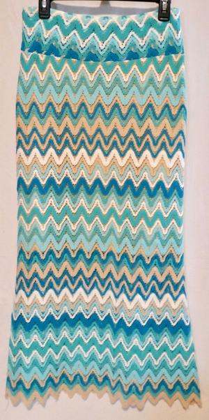 Karen Kane Green Blue Zig Zag Stretch Crochet Knit Maxi Skirt 4L23531 Size S