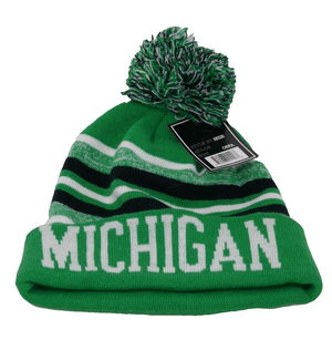 New York Headwear Michigan Winter Pom Black Green White Hat Adult OSFA NEW