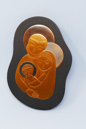 Coppercraft Guild MCM Mary Joseph Jesus Copper Wood Wall Hanging Plaque