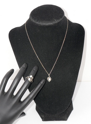 Silver Cloud SC Sterling Silver Mother of Pearl Ring Size 3.75 & Necklace