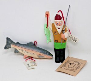 Midwest Imports of Cannon Falls Fisherman Santa & Rainbow Trout Ornaments