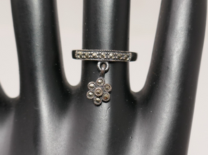 TH Sterling Silver 925 Marcasite Dangling Flower Adjustable Ring Size 6