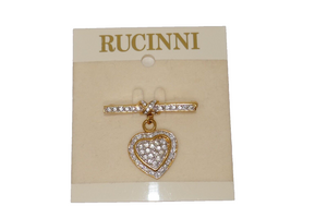 Rucinni Gold Tone Crystal Rhinestones Dangle Heart Brooch Pin