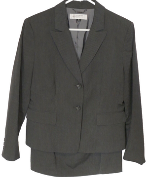 Tahari Arthur S Levine Dark Gray Pinstripe Blazer & Skirt Suit Size 10P
