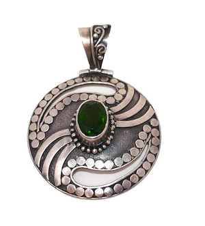 Sterling Silver 925 Green Jadeite Gemstone Pendant