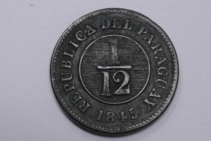 Paraguay 1845 Lion 1⁄12 Real Copper Coin FIRST COIN