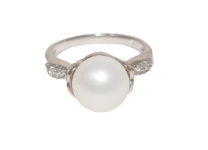 SS925 Sterling Silver Pearl Ring Size 6