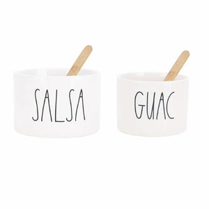 Rae Dunn Artisan Collection by Magenta Guac + Salsa Bowl Set w/2 Bamboo Spoons