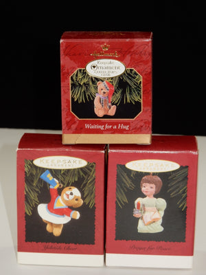 Hallmark Keepsake Ornaments ~ Waiting for Hug, Yuletide Cheer, Prayer for Peace