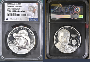 2022 Cook Island Theodore Roosevelt High Relief Silver Coin NGC PF70 Ultra Cameo