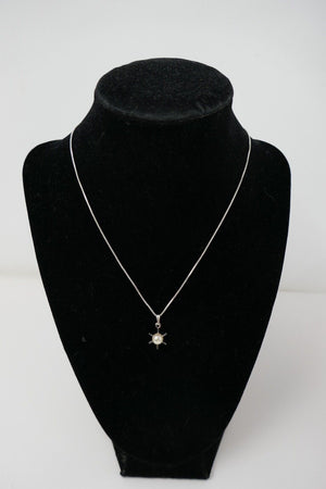 GM 925 Sterling Silver Italy Box Chain 16" Necklace with Pearl Pendant