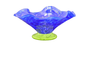 Artist Signed Wonkie Jimmie Art Glass Waffled Edge Footed Candy Compote Bowl