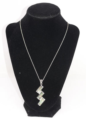 Abalone Shell & Crystal Pendant with Silver Tone Chain Necklace