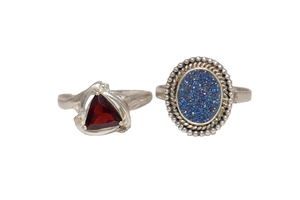 STS 925 Sterling Silver Ruby & Druzy Quarts Rings Size 6 & 8