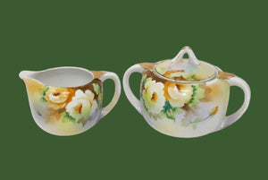 Nippon Morimura Bros Hand Painted Roses Covered Sugar Bowl & Creamer Set