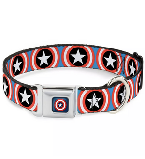 Buckle Down CAB Captain America Shield Repeat Large 15-16" Dog Collar NEW