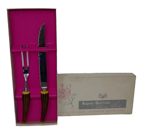 Regent Sheffield Cutlery Set - Carving Knife & Fork w/ Faux Antler Handles